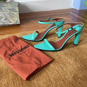 Missoni Blue Heels Mules croc